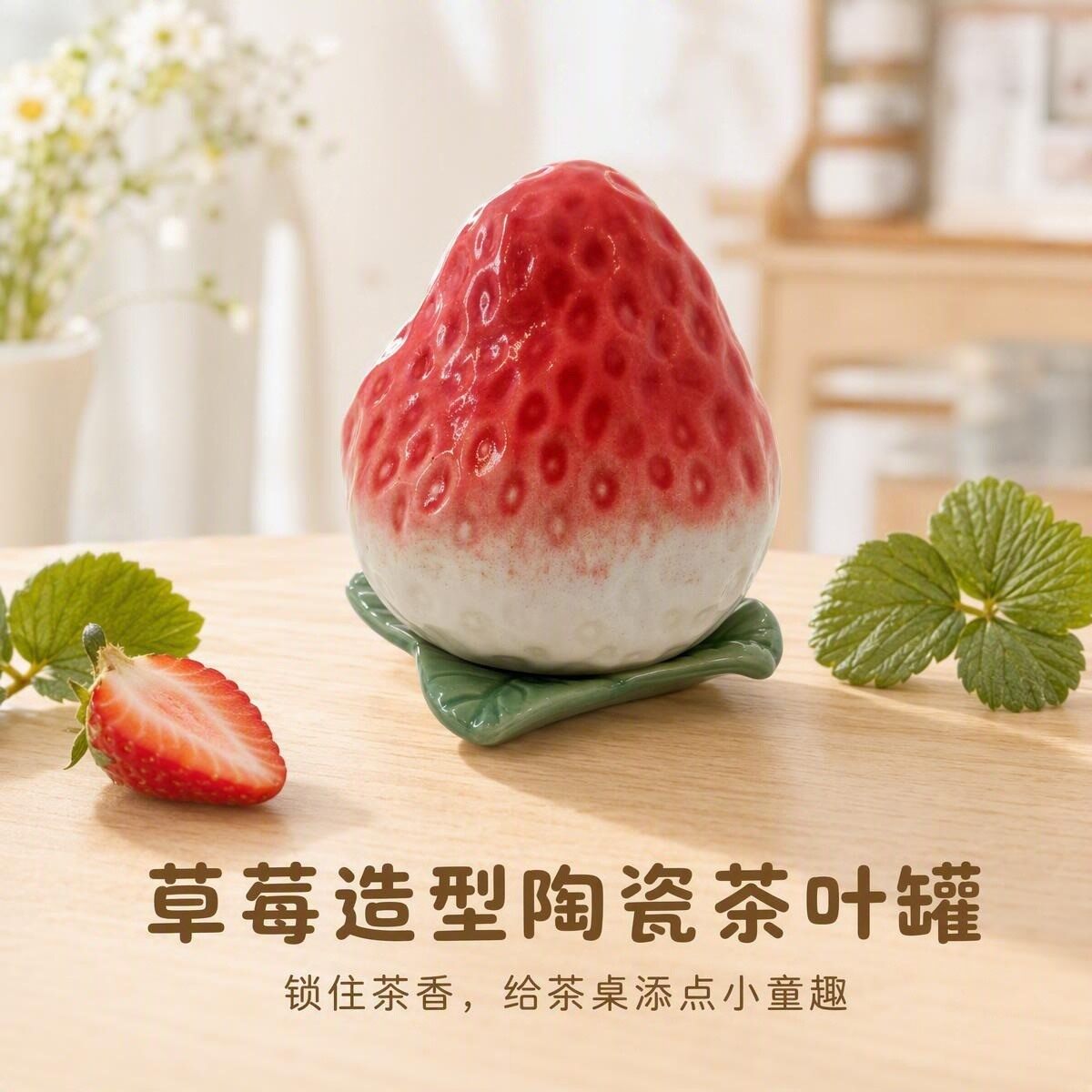 草莓造型陶瓷茶叶罐储存罐