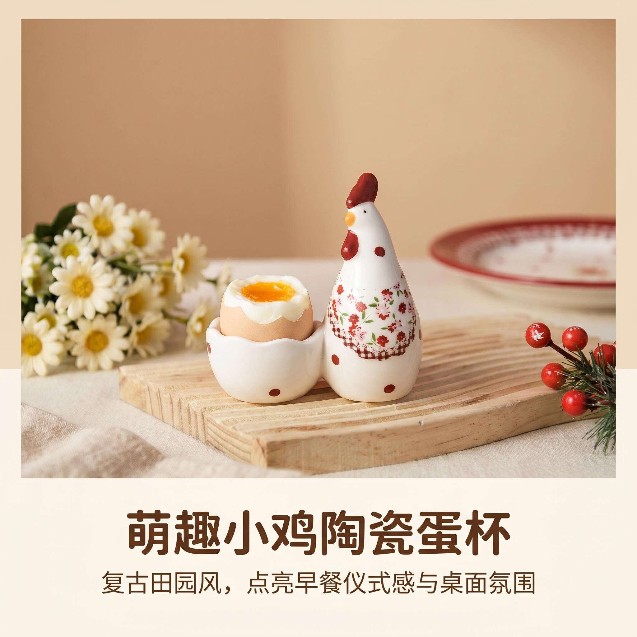 立体鸡蛋托杯陶瓷工艺品摆件装饰创意可爱蛋蛊仪式早餐放蛋架单个