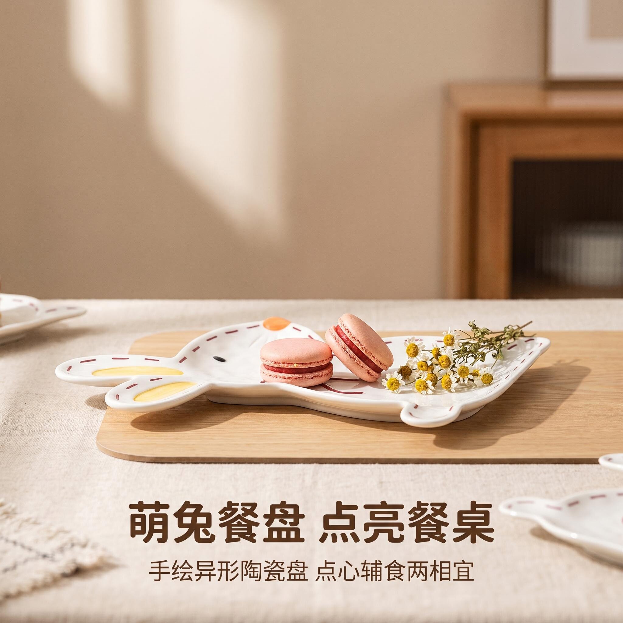 卡通兔子异形可爱圆形点心盘家用