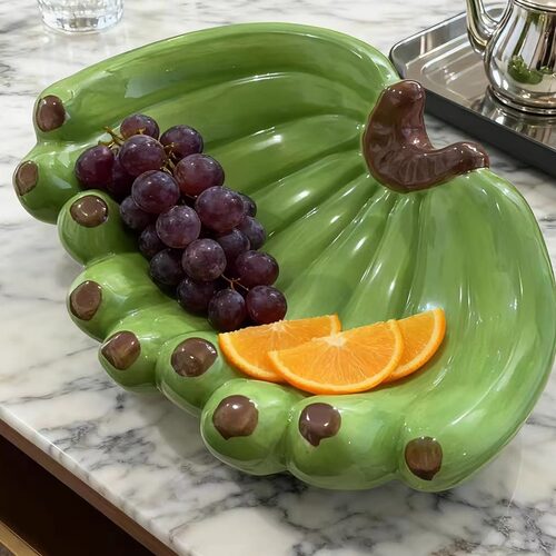 创意香蕉造型果盘家用水果盘小众设计感摆件绿色果篓