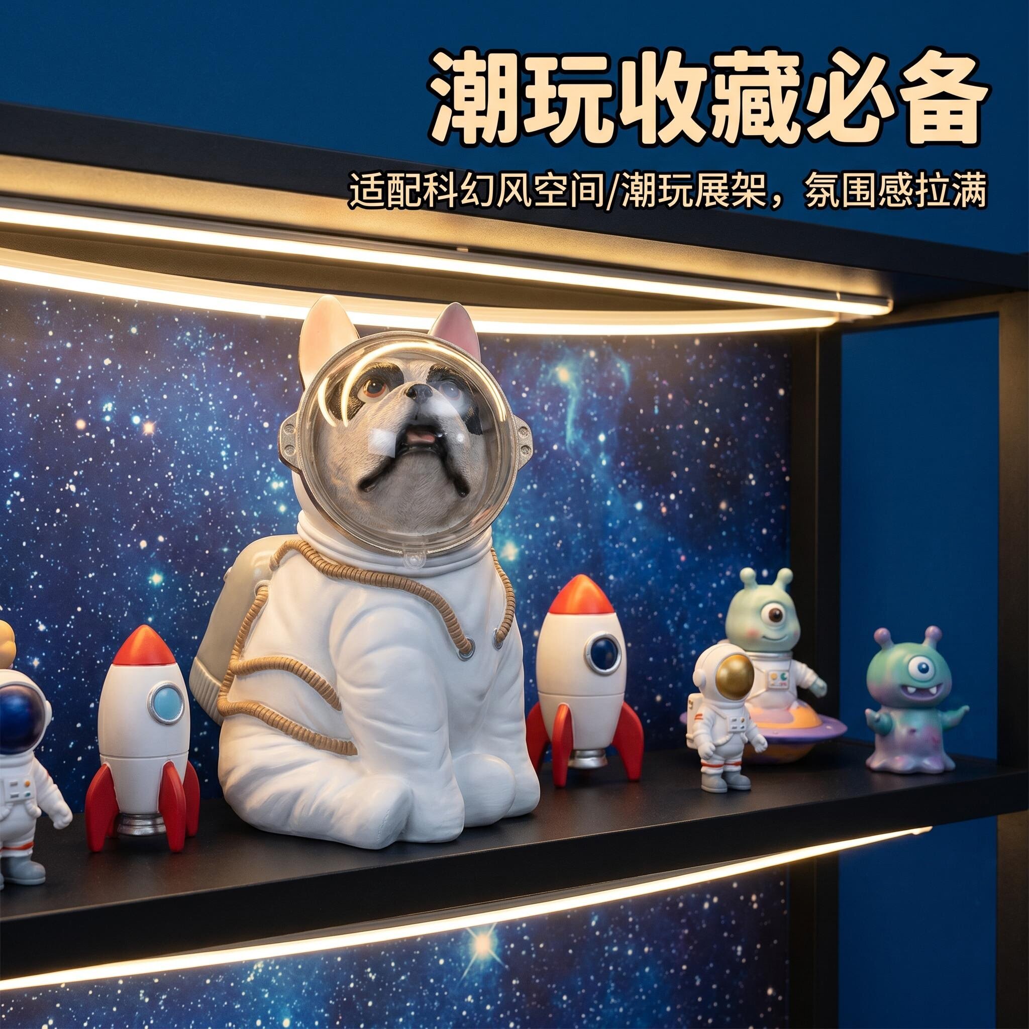 科幻宇航员狗狗潮玩桌面摆件