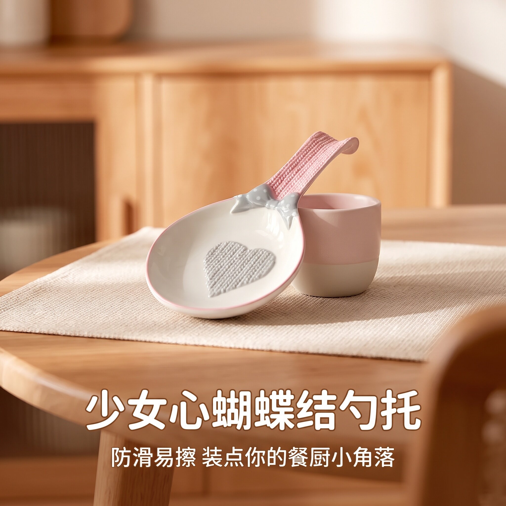 陶瓷调羹易擦餐具蝴蝶造型饭勺