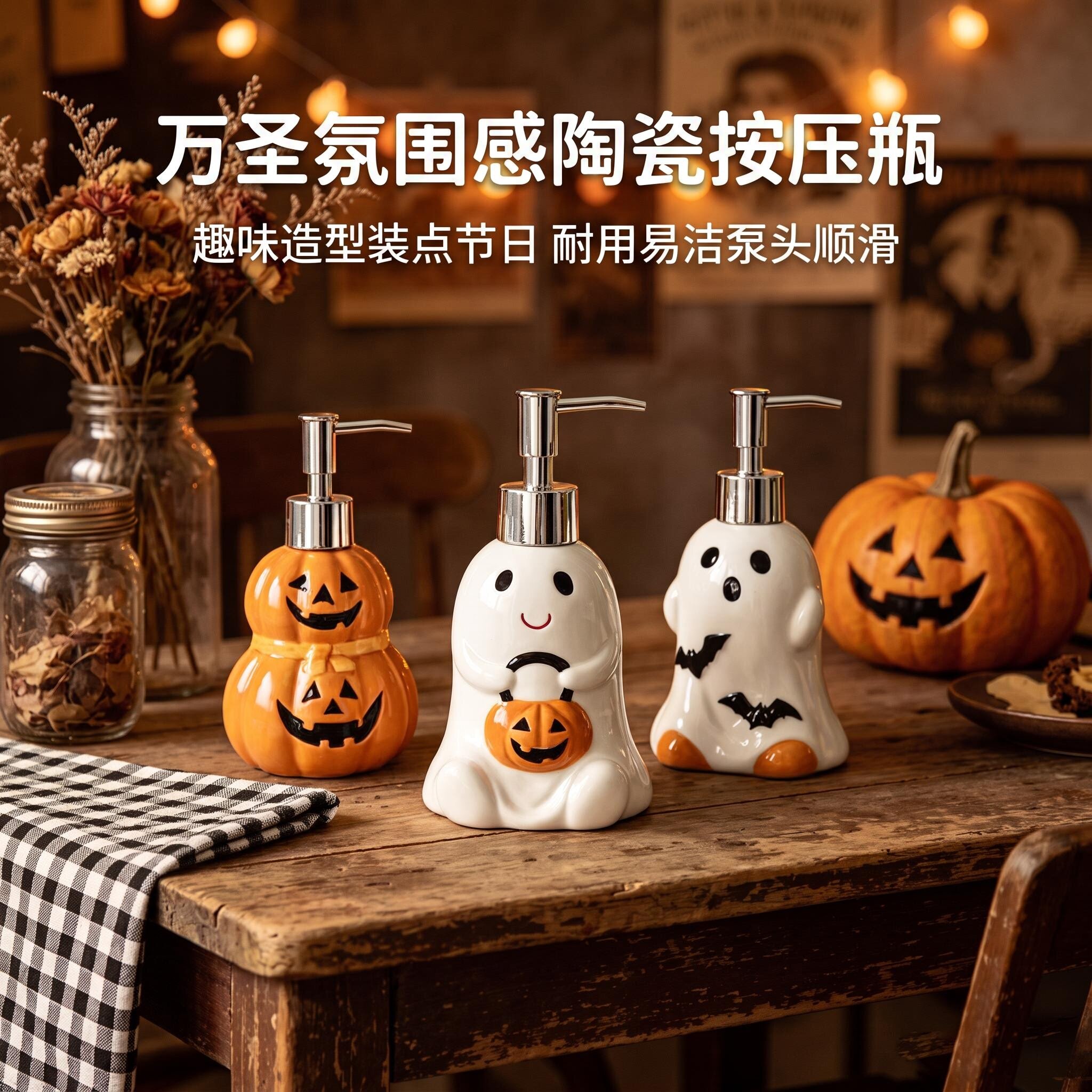 陶瓷乳液按压瓶万圣节幽灵南瓜