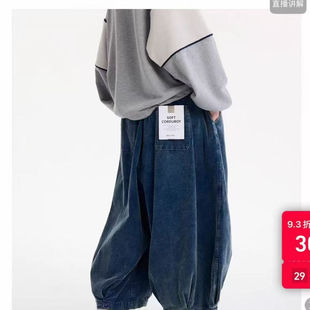 妮蔻灯芯绒气球裤女2026春季新款系带松紧腰纯棉八分裤长裤灯笼裤