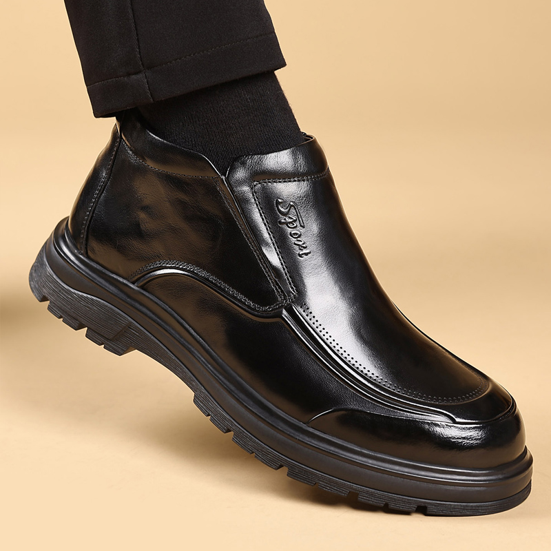 男鞋冬季加绒保暖高帮皮鞋商务休闲真皮爸爸鞋头层牛皮靴男士棉鞋