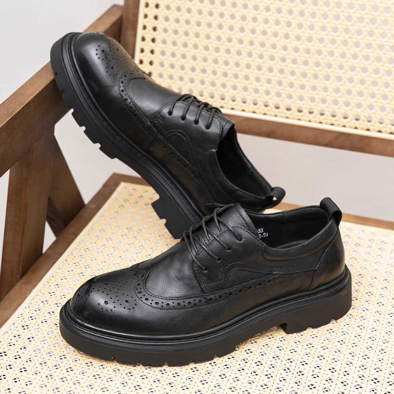 高档英伦布洛克雕花男士皮鞋商务正装休闲真皮透气软底黑色德比鞋