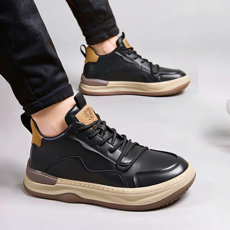 头层牛皮高帮鞋男秋冬季羊皮毛一体运动棉鞋百搭芒果鞋真皮休闲鞋