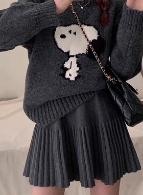学院风卡通毛衣女加厚中长款宽松抗静电保暖棉衣冬季