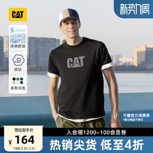 短袖 男士 CAT卡特夏季 内搭印花宽松字母T恤凉感透气打底衫 凉感
