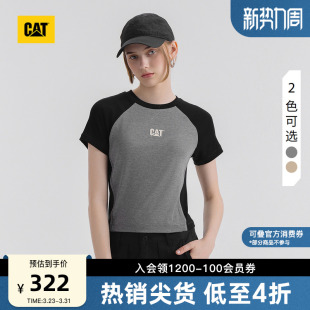 女士户外美式 T恤商场同款 拼色修身 辣妹短袖 短款 CAT卡特25夏季