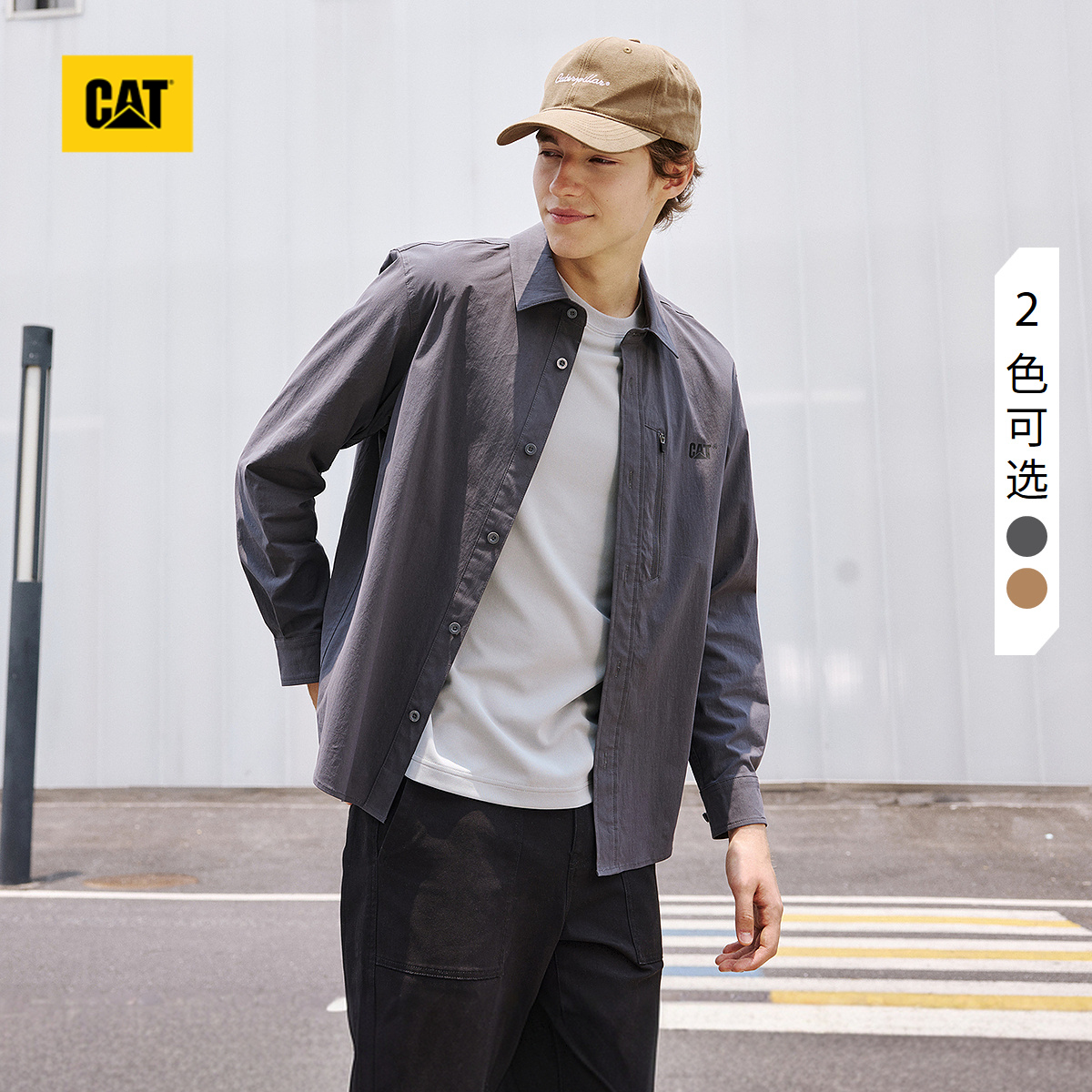 CAT卡特25秋冬新款男士宽松舒适暗贴袋设计印花工装风衬衫外套