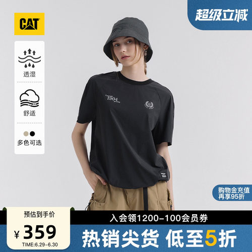 CAT卡特夏季女士城市轻户外轻机能透湿轻薄圆领印花短袖T恤
