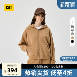 拉链卫衣 复古休闲绣花Logo连帽短款 CAT卡特春季 女士落肩美式