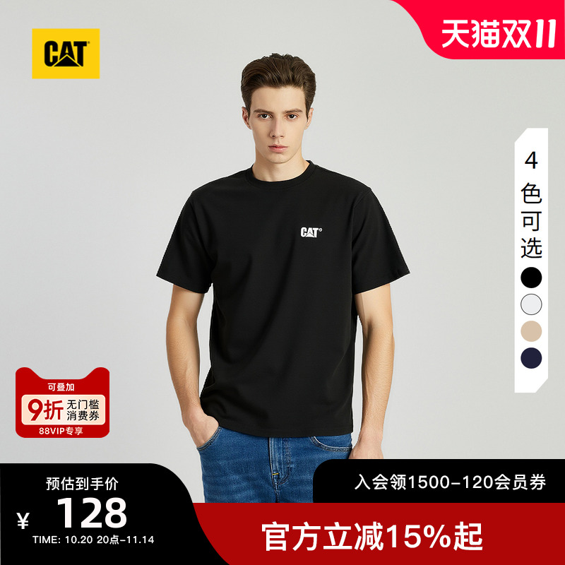 CAT卡特25春夏新品男士户外美式复古风印花小LOGO基础短袖T恤