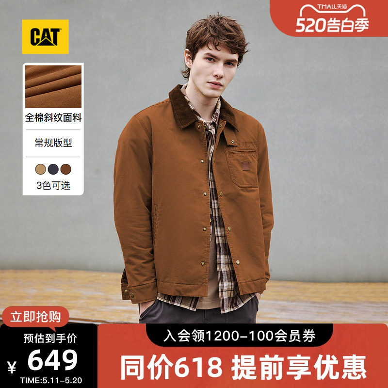 卡特秋冬男士休闲外套皮质贴布口袋底特律工装灯芯绒翻领棉服外套