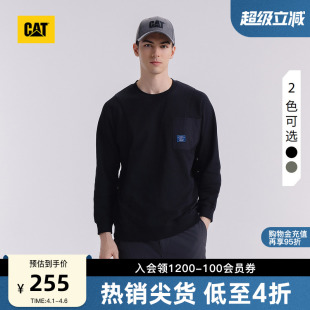 CAT卡特春季 户外休闲复古美式 圆领落肩袖 宽松卫衣 男士