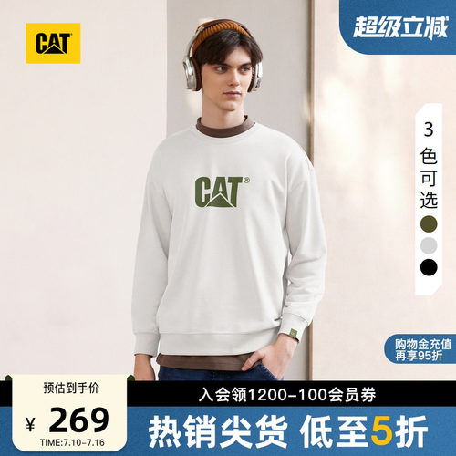 CAT卡特春季男士基础大LOGO基础户外休闲美式廓形圆领套头卫衣
