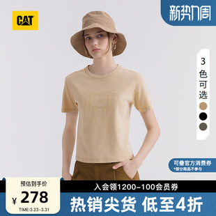 辣妹短袖 复古苏绣合体修身 T恤 女士户外美式 CAT卡特25夏季