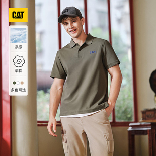 凉感 新品 CAT卡特25夏季 翻领POLO衫 男士 户外山系图案印花短袖