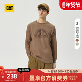 CAT卡特夏季 男户外休闲露营图案印花宽松长袖 T恤圆领薄卫衣