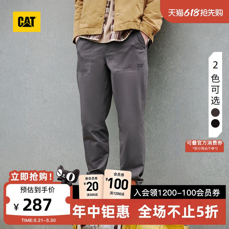 CAT卡特春季男士户外复古顺色绣花基础小脚修身工装长裤