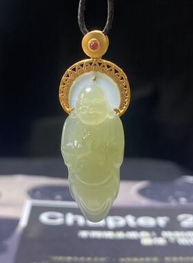 小众站佛天然和田玉金镶佛公小众