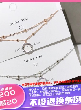 香港购壹刻珠宝925纯银脚链双层设计款镶钻甜甜圈脚链白金色金色