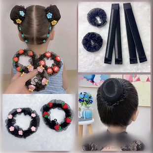 儿童舞蹈考级草莓花朵丸子头发网女宝快速扎发气质简易跳舞发饰