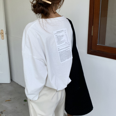 美式复古vintage长袖t恤女春秋季ins潮宽松bf慵懒风早秋chic上衣