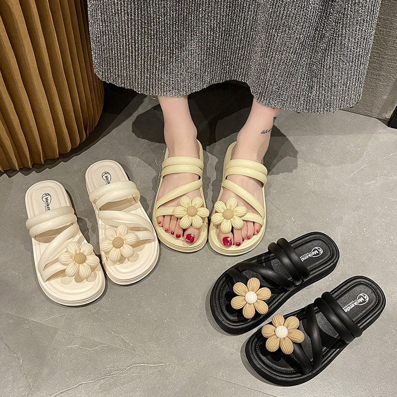 2026新款花朵凉鞋女厚底防滑
