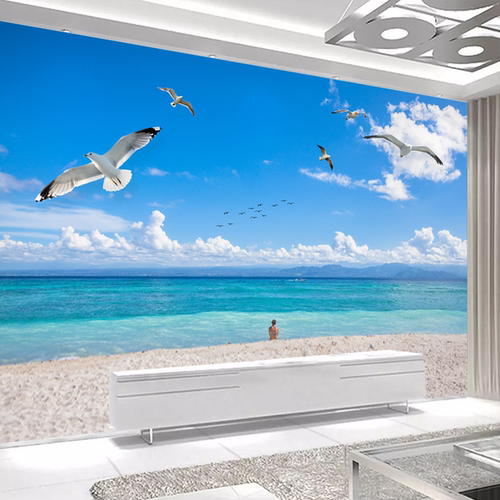 海景树林自然风景画自粘墙贴画