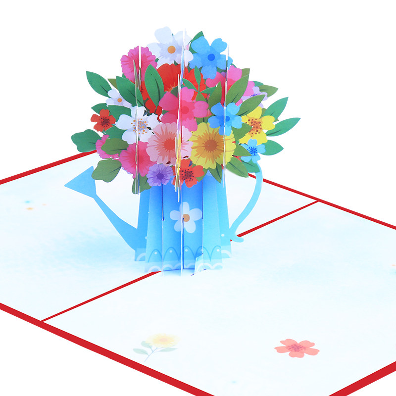 创意节日通用手工贺卡片爱心洒水壶浇灌立体学生日教师节感恩礼物