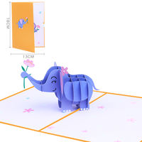 Free shipping, cute little elephant 3D greeting card, birthday gift, message card, creative 3D animal baptism, universal festival card thumbnail 3