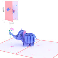 Free shipping, cute little elephant 3D greeting card, birthday gift, message card, creative 3D animal baptism, universal festival card thumbnail 2