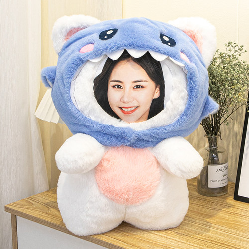 人脸公仔diy照片定制鲨猫玩偶