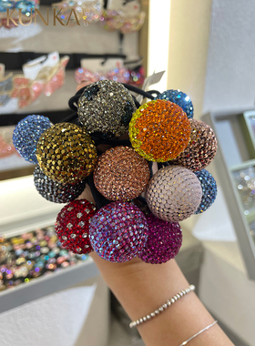进口美饰玛密钻球皮筋大号球满钻彩色发饰扎头绳丸子头饰品闪发圈