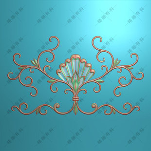 精雕图对称卷草杨花书柜博古柜门板背景墙木饰面浮雕新款F7洋花