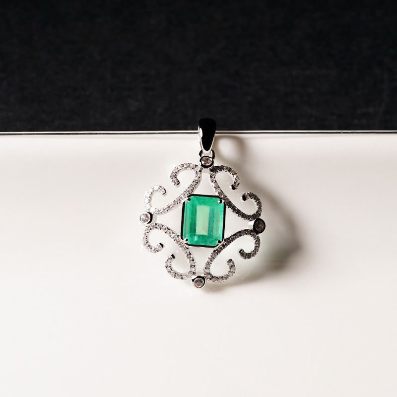 哥伦比亚宝石级祖母绿镶嵌吊坠18k白金钻石项链彩宝首饰锁骨链
