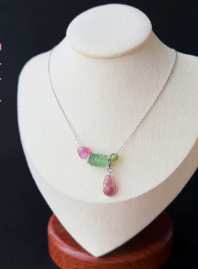 和嘉裕回纹葫芦碧玺吊坠西瓜原石树叶国潮精品首饰S925银项链正品