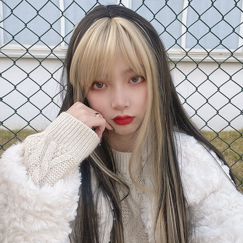 假发女长直发jennie同款米白金漫画刘海染网红自然蓬松lolita发套