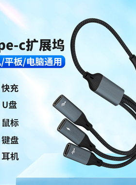 TYPEC一分三C母口转接头OTG二合一母座PD快充数据U盘硬盘鼠标键盘USB转换器双tpc手机平板电脑笔记本适用苹果