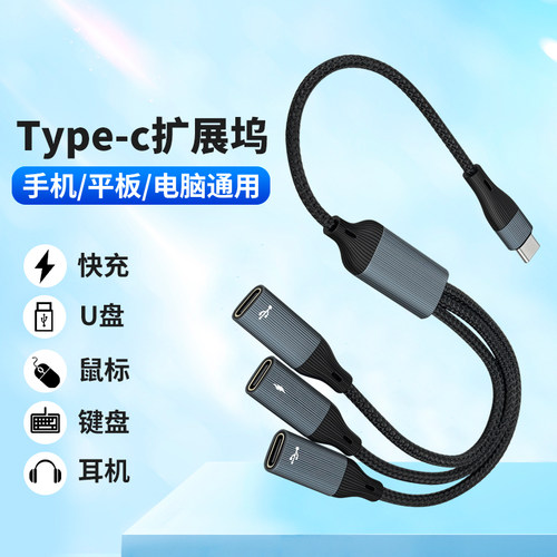 TYPEC一分三C母口转接头OTG二合一母座PD快充数据U盘硬盘鼠标键盘USB转换器双tpc手机平板电脑笔记本适用苹果 - 封面
