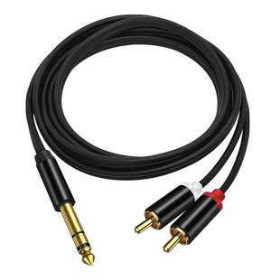 6.5转莲花头RCA接口一分二音频线转接头无线话筒接收器声卡调音台电钢琴6.35mm连接线大二芯转双莲花功放音响