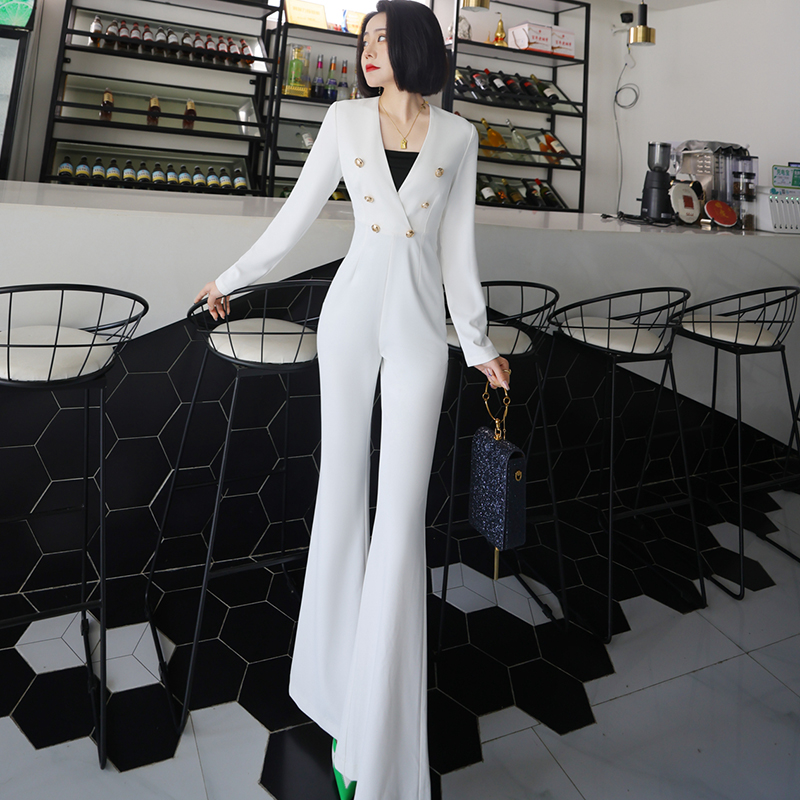 显瘦OL女神白色性感深V连体裤