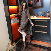 设计感气质毛呢大衣女2026秋冬装 洋气中长拼皮针织连衣裙大衣 新款