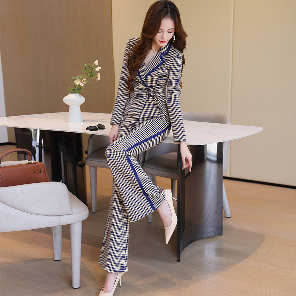 小香风千鸟格时尚套装女2025秋装新款气质洋气小西装外套微喇叭裤,女装/女士精品,时尚套装,淘宝优惠券,粉丝福利购,淘宝优惠卷