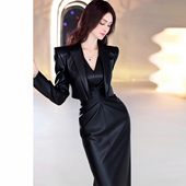 职业装 御姐风黑色pu皮衣套装 小个子西装 新款 女高级感收腰气质秋季