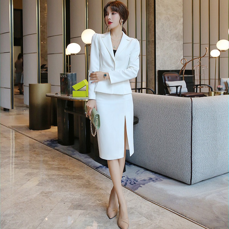 WHITE TEMPERAMENT PROFESSIONAL SUIT 2021 SPRING SUIT NEW MANAGER TO WORK SMALL SUIT SLIT HIP SHORT SKIRT WOMAN