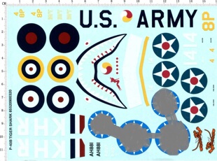 1：48 中美英 P-40B 战斗机鲨鱼嘴飞虎队涂装标志模型水贴纸