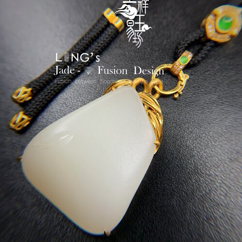 *吉祥玉易坊*18K黄金    新疆和田独籽料   节节高升    竹叶牌
